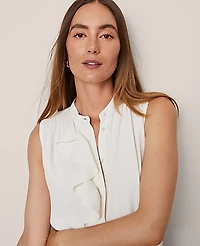 Ann Taylor Ruffle Sleeveless Blouse Size Large Winter White Women's