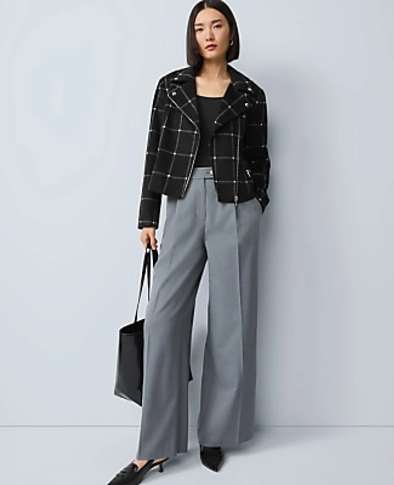 Ann Taylor The Fitted Moto Jacket Windowpane Black Women's