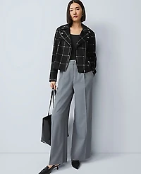 Ann Taylor The Fitted Moto Jacket Windowpane Black Women's