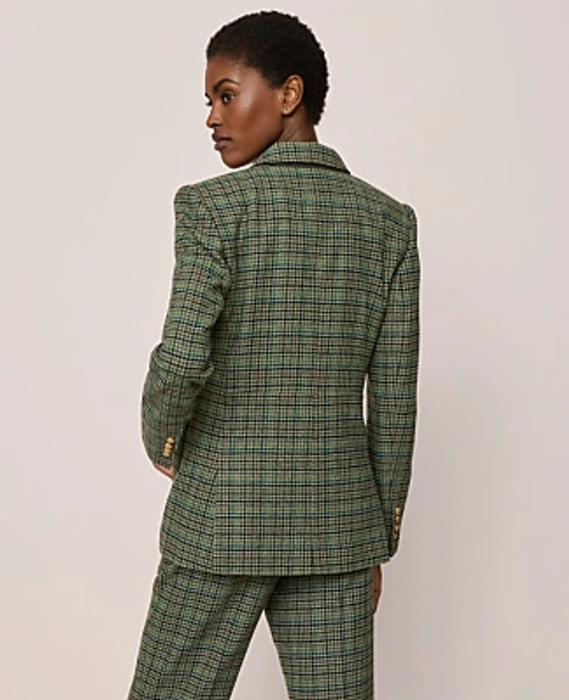 Ann Taylor The Petite Greenwich Blazer in Houndstooth Size 4 Muted Moss Women's