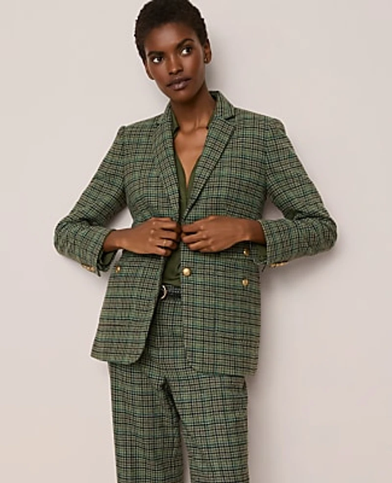 Ann Taylor The Petite Greenwich Blazer in Houndstooth Size 4 Muted Moss Women's