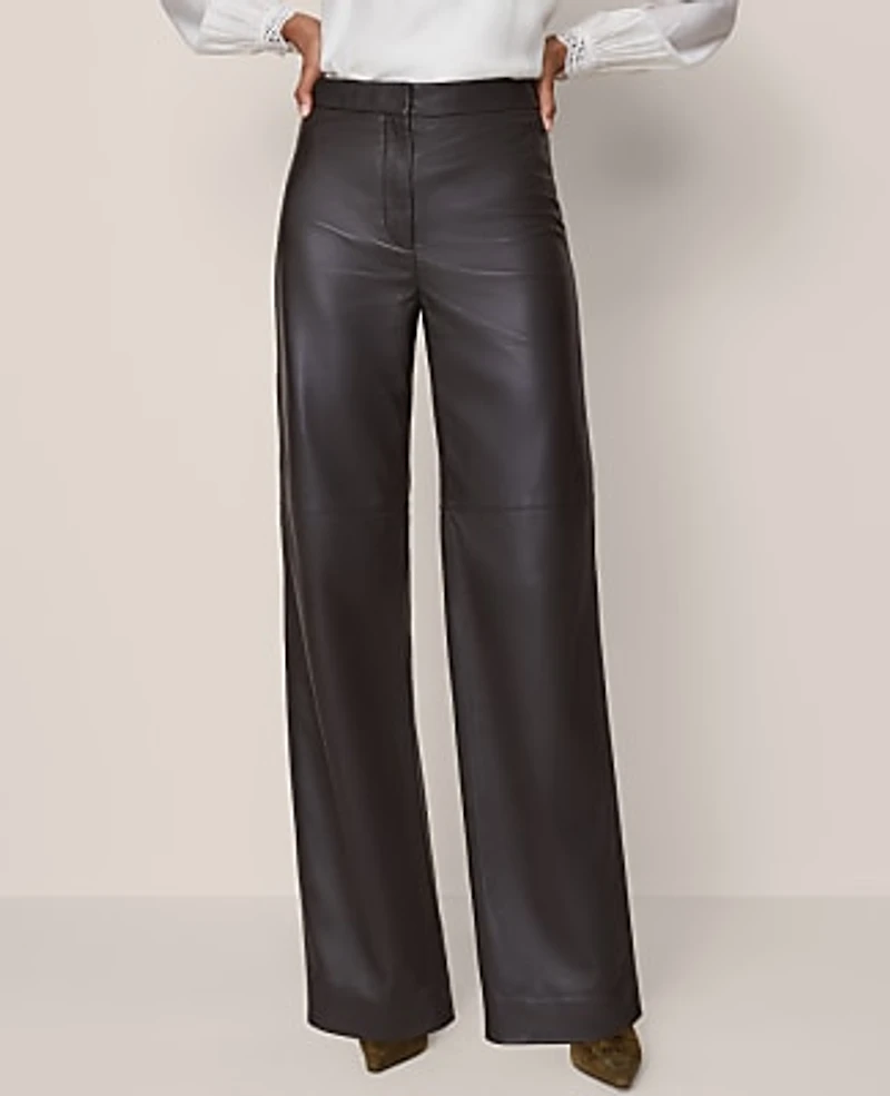 Ann Taylor Studio Collection The Petite Straight Pant Leather Dark Brown Women's
