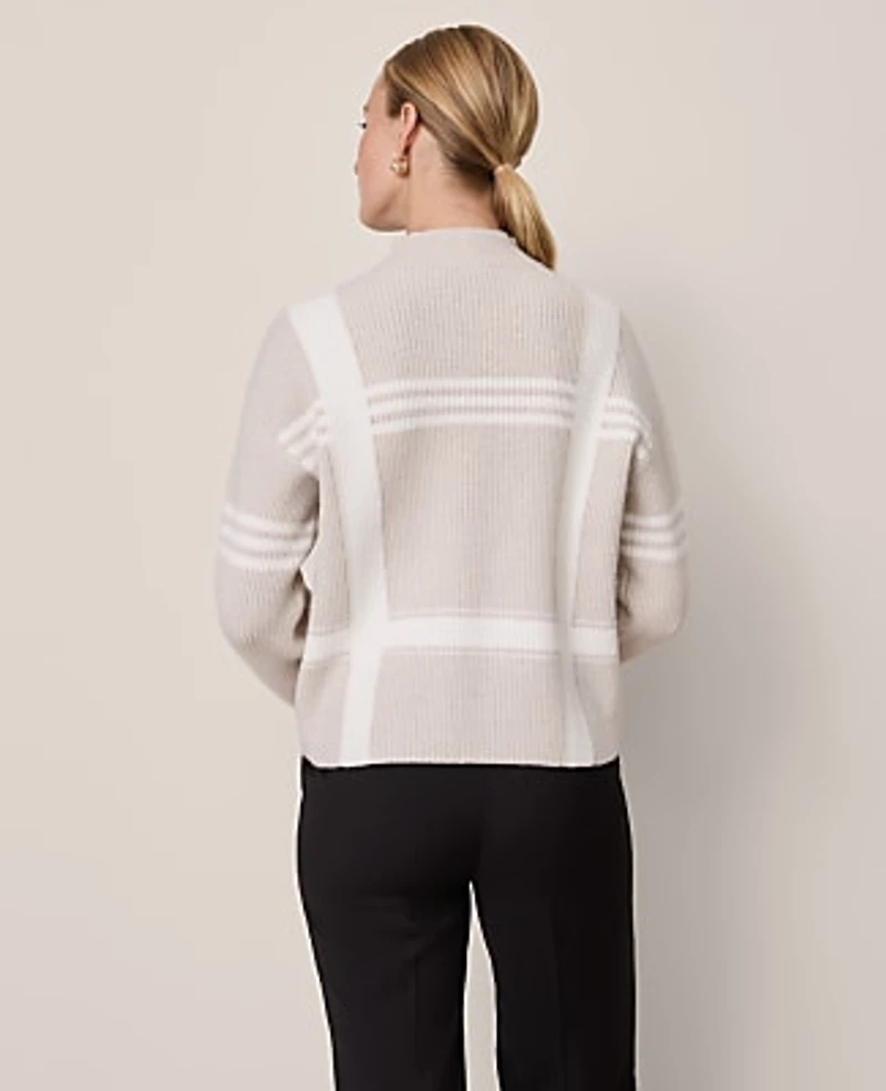 Ann Taylor Petite Weekend Plaid Mock Neck Sweater Neutral Women's