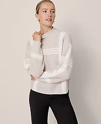 Ann Taylor Petite Weekend Plaid Mock Neck Sweater Neutral Women's