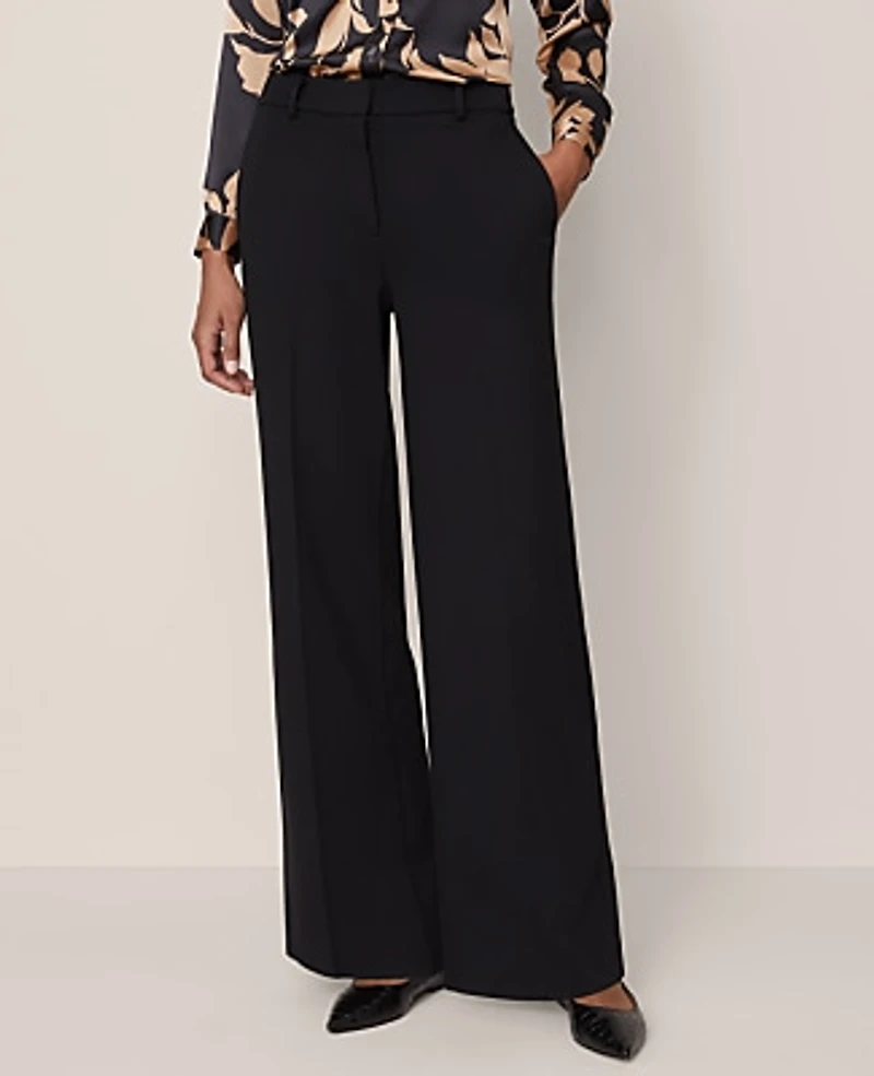 Ann Taylor The Petite Wide-Leg Pant Ponte Black Women's