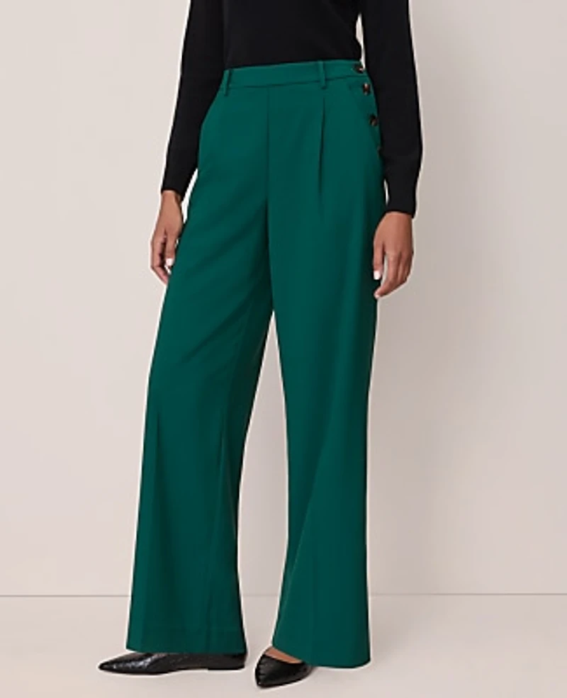 Ann Taylor The Petite Side Button Wide-Leg Pant Night Garden Women's
