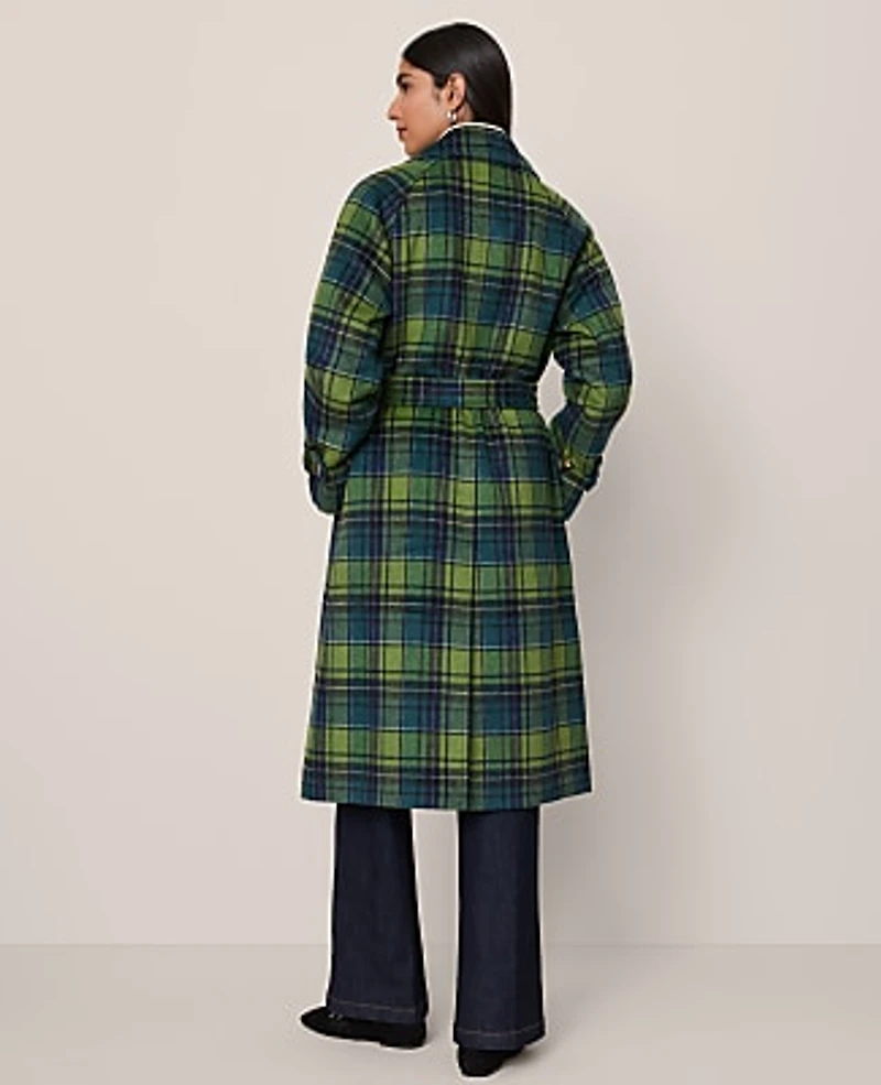 Ann Taylor Petite Plaid Trench Coat Bonsai Tree Women's