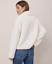 Ann Taylor Petite Weekend Half-Zip Sherpa Pullover Winter White Women's