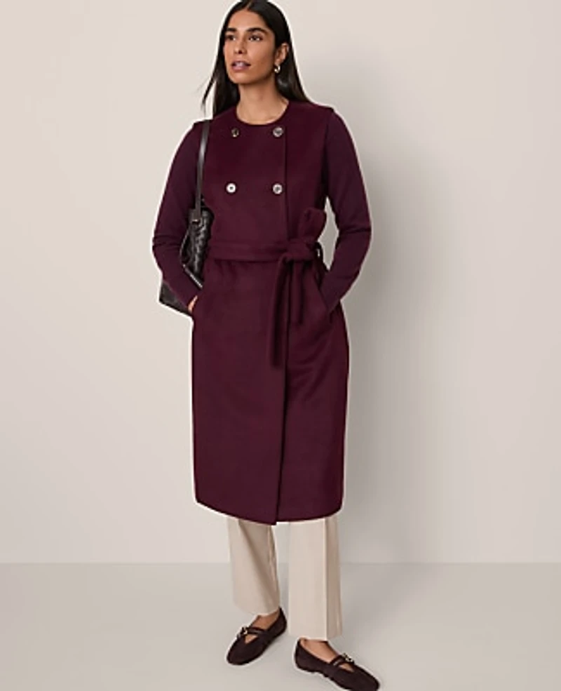 Ann Taylor Petite Belted Trench Vest Poised Plum Women's