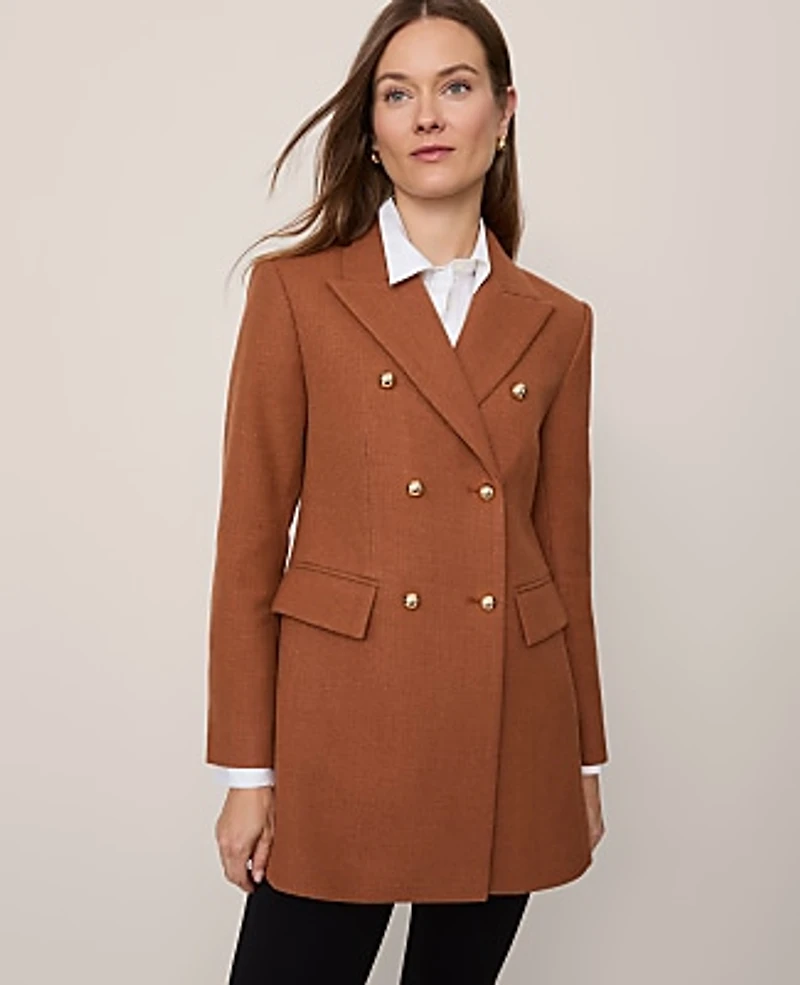 Ann Taylor Petite Fitted Long Double Breasted Coat Spiced Cider Women's