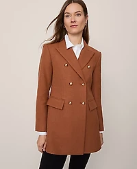 Ann Taylor Petite Fitted Long Double Breasted Coat Spiced Cider Women's