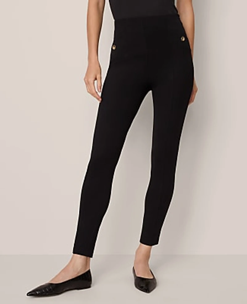 Ann Taylor The Seamed Button Legging Ponte Black Women's