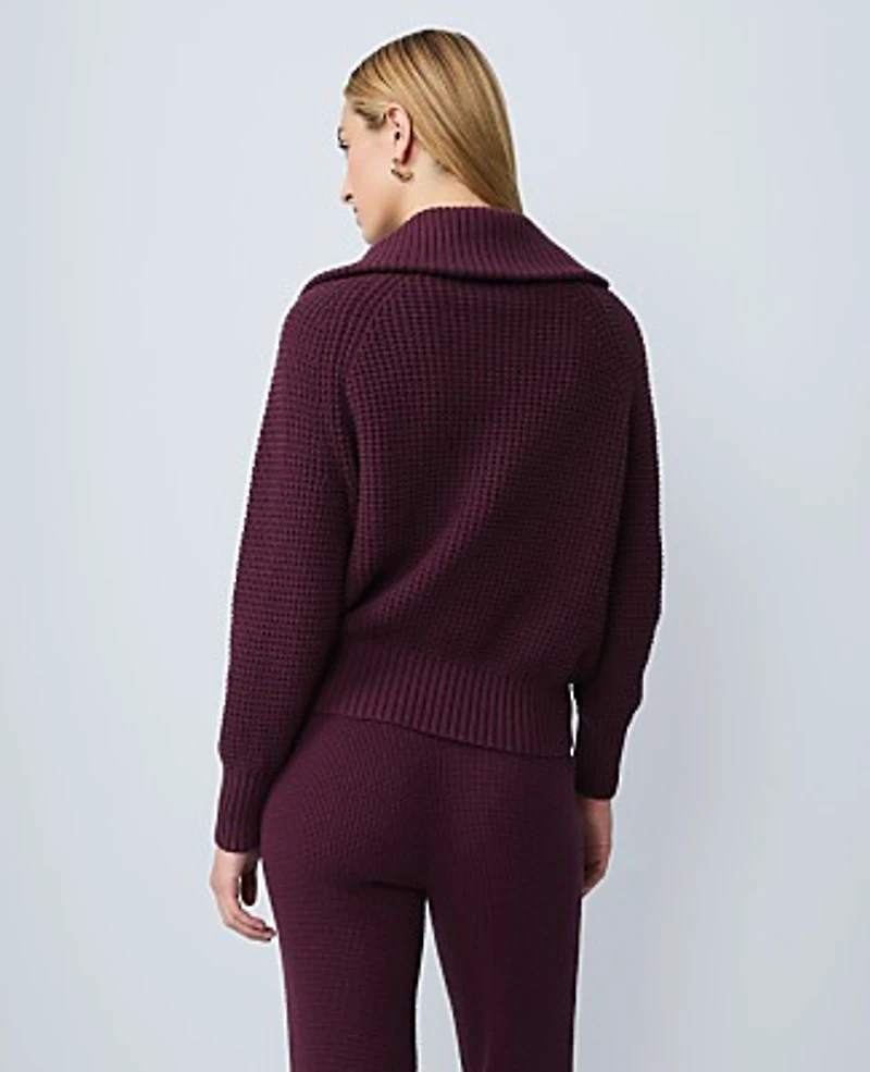 Ann Taylor Weekend Half-Zip Waffle Sweater Poised Plum Women's