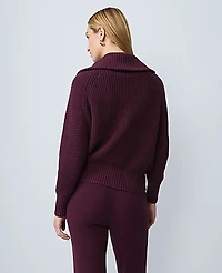 Ann Taylor Weekend Half-Zip Waffle Sweater Poised Plum Women's