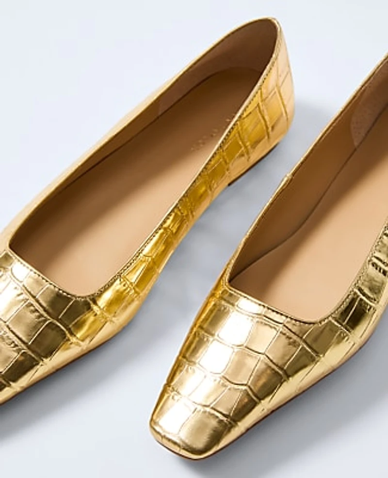 Ann Taylor Metallic Croco Flat Gold Women's
