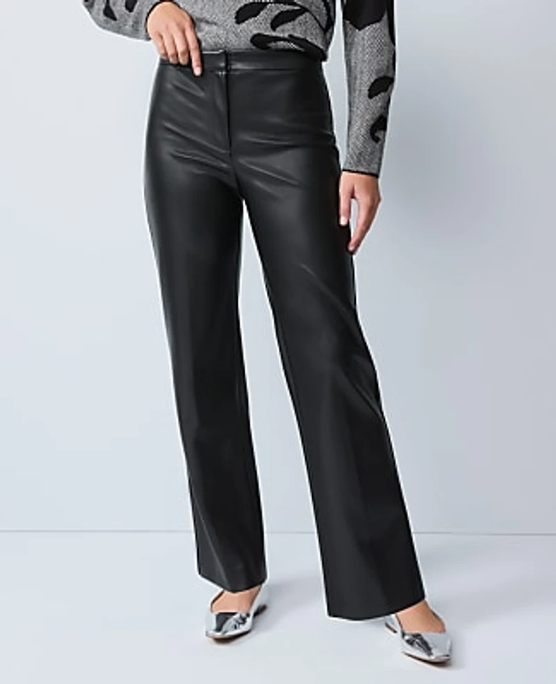 Ann Taylor The Straight Pant Faux Leather Black Women's
