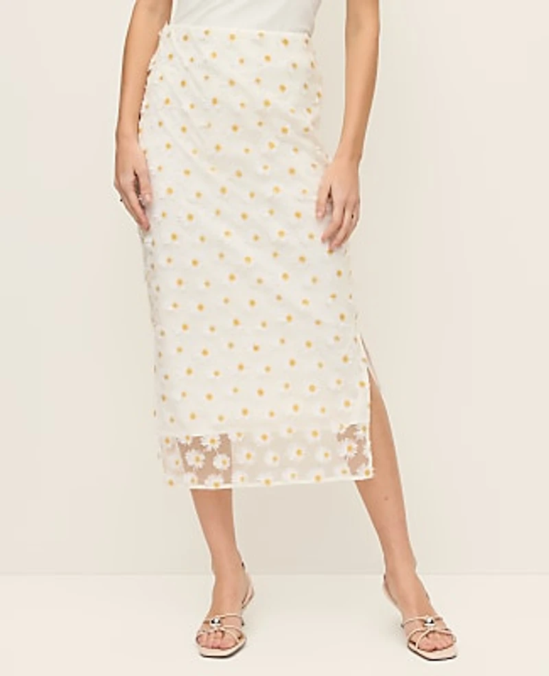 Ann Taylor Daisy Appliqué Column Midi Skirt White Multi Women's