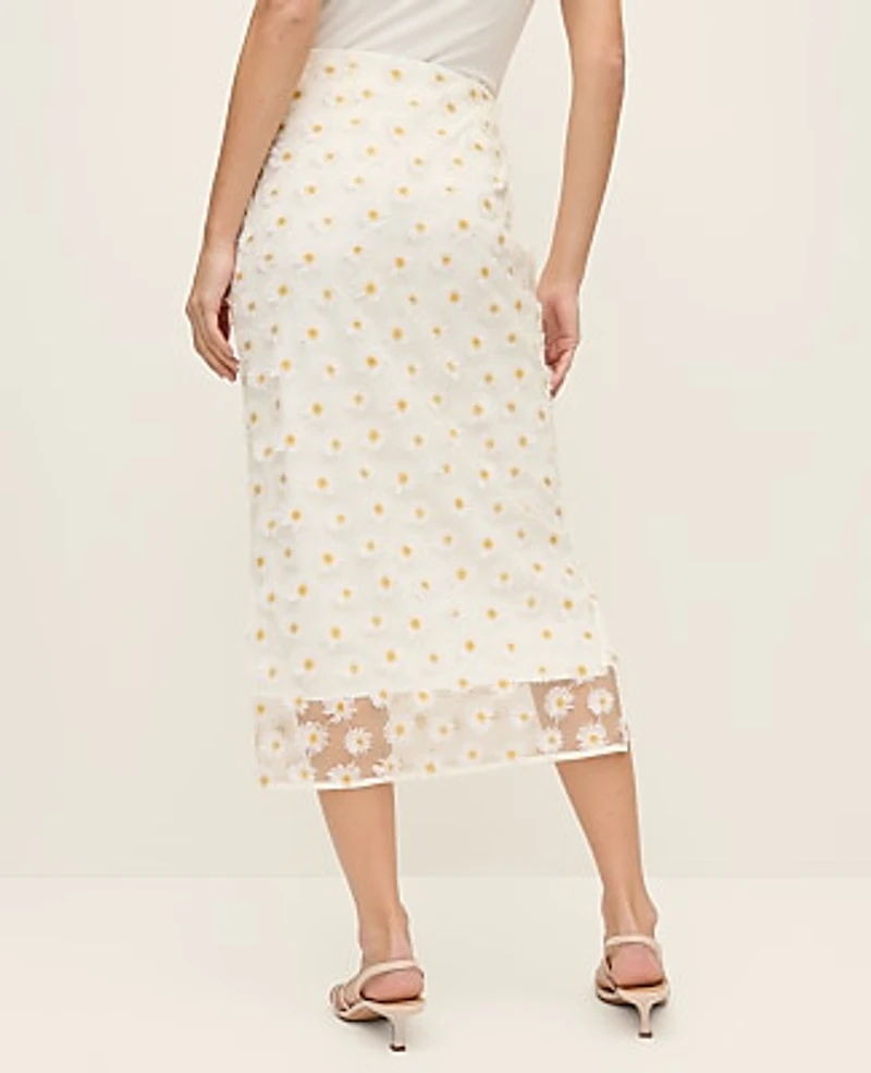 Ann Taylor Daisy Appliqué Column Midi Skirt White Multi Women's