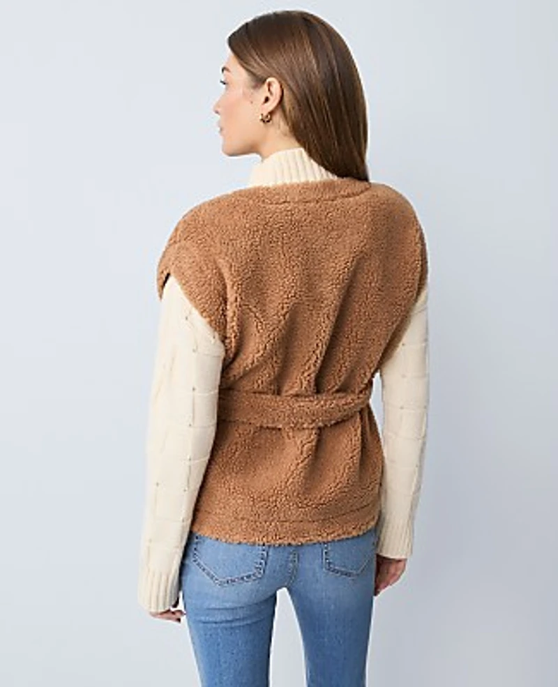 Ann Taylor Weekend Collection Belted Sherpa Vest Flower Pot Women's