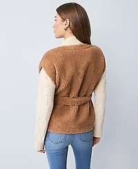 Ann Taylor Weekend Collection Belted Sherpa Vest Flower Pot Women's