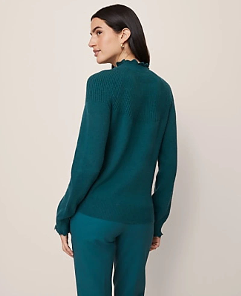 Ann Taylor Petite Ruffle Trimmed Mock Neck Sweater Women's