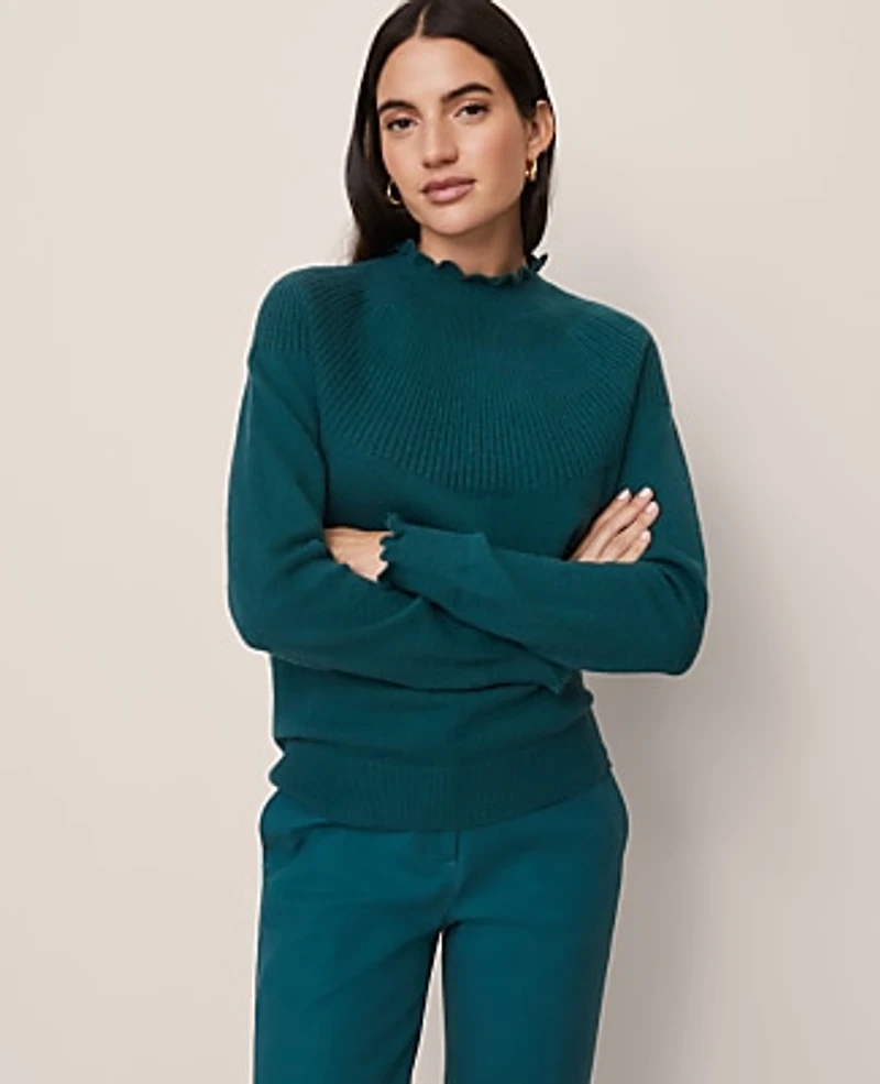 Ann Taylor Petite Ruffle Trimmed Mock Neck Sweater Women's