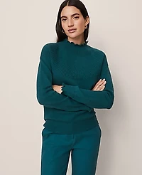 Ann Taylor Petite Ruffle Trimmed Mock Neck Sweater Women's