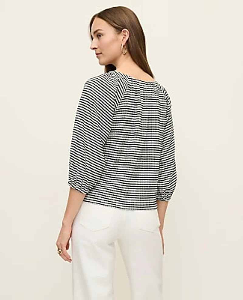Ann Taylor Gingham Raglan Blouse Black/White Combo Women's