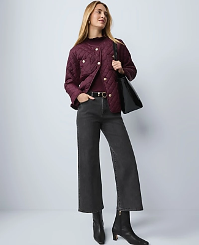 Ann Taylor Petite Weekend Quilted Jacket Size Small Poised Plum Women's