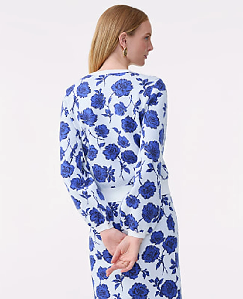Ann Taylor Floral Raglan Sweater Electric Periwinkle Women's