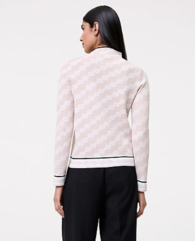 Ann Taylor Geo Mock Neck Sweater Sail Cloth Women's