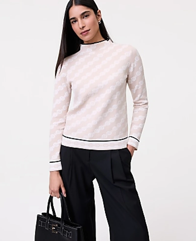 Ann Taylor Geo Mock Neck Sweater Sail Cloth Women's