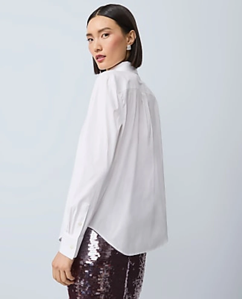 Ann Taylor Embellished Relaxed Perfect Shirt Size Small White Women's