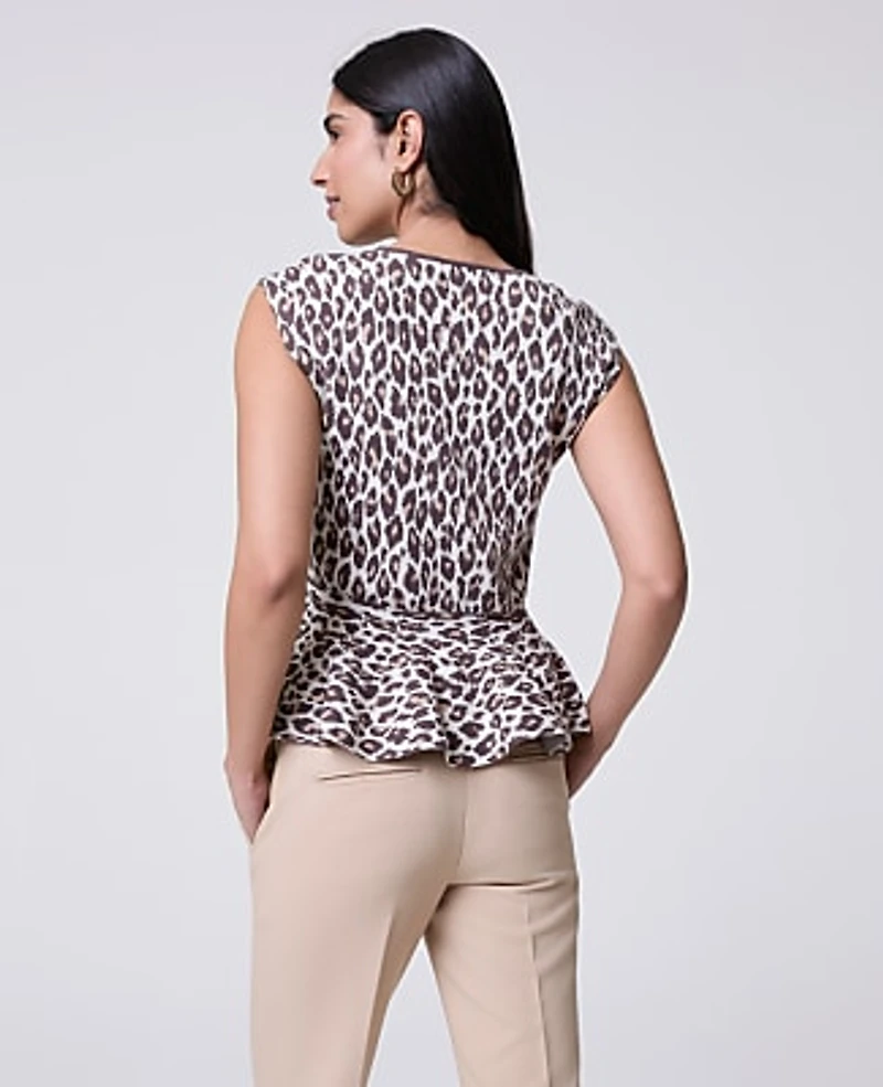 Ann Taylor Animal Print Peplum Top Chocolate Brown Women's
