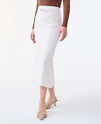 Ann Taylor Horsebit Denim Midi Skirt Size 14 Ivory Women's