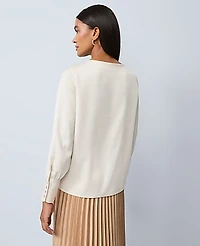 Ann Taylor Petite Satin Boat Neck Popover Top Size 2XS Feather Women's