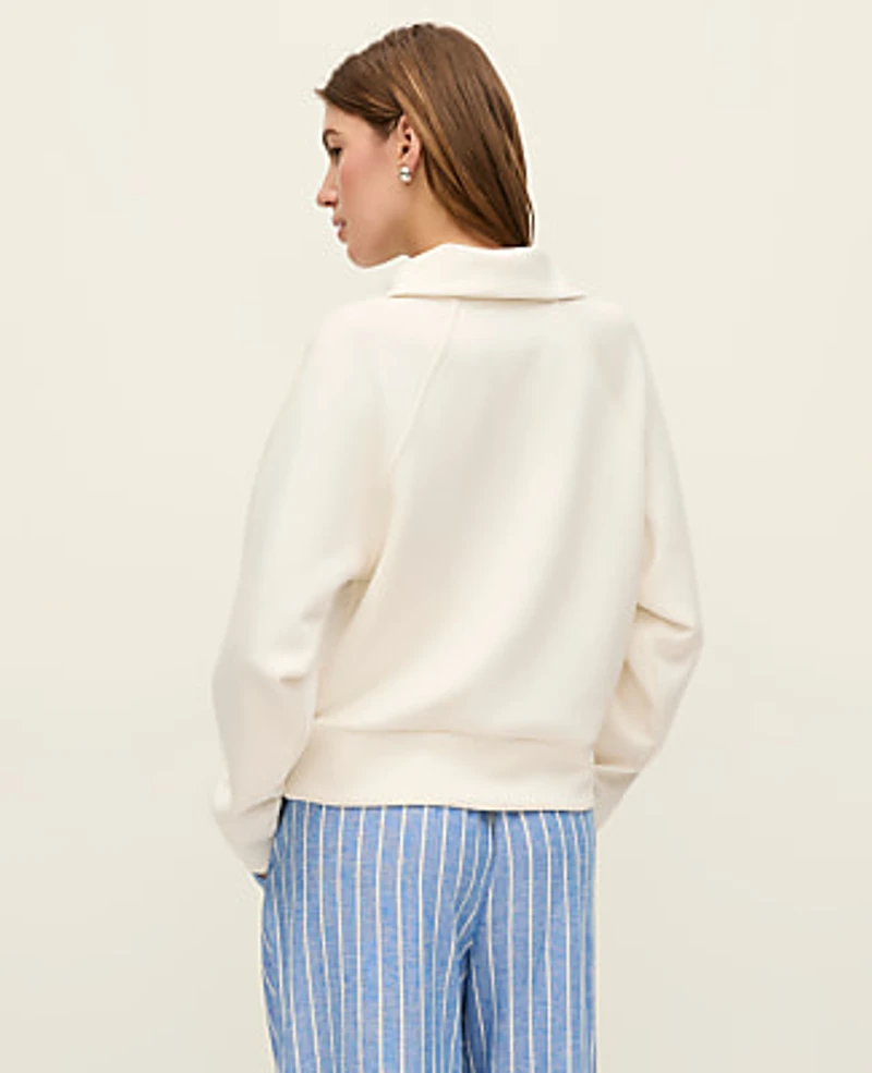 Ann Taylor Weekend Half-Zip Sweatshirt Winter White Women's