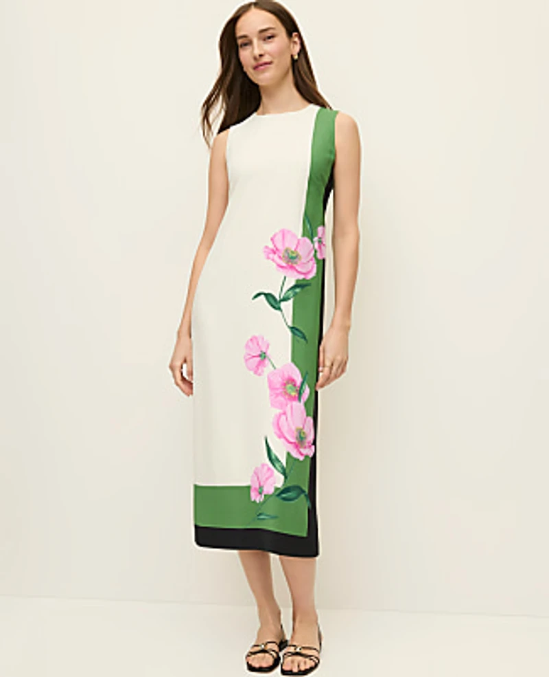 Ann Taylor Floral Crew Neck Midi Dress Winter White Women's