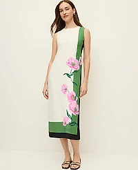 Ann Taylor Floral Crew Neck Midi Dress Winter White Women's