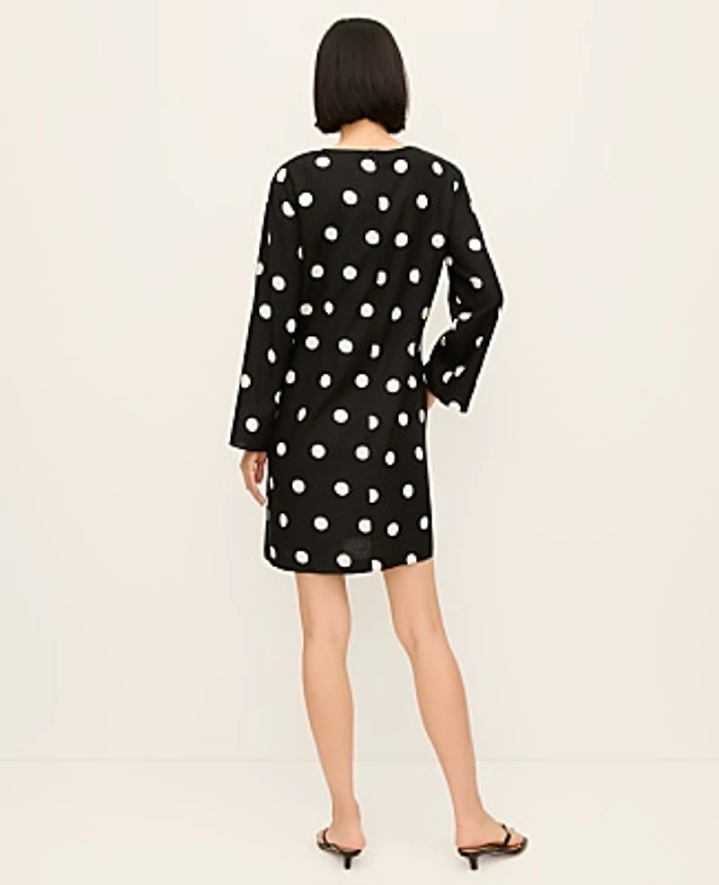 Ann Taylor Dotted Linen Blend Shift Dress Black Women's