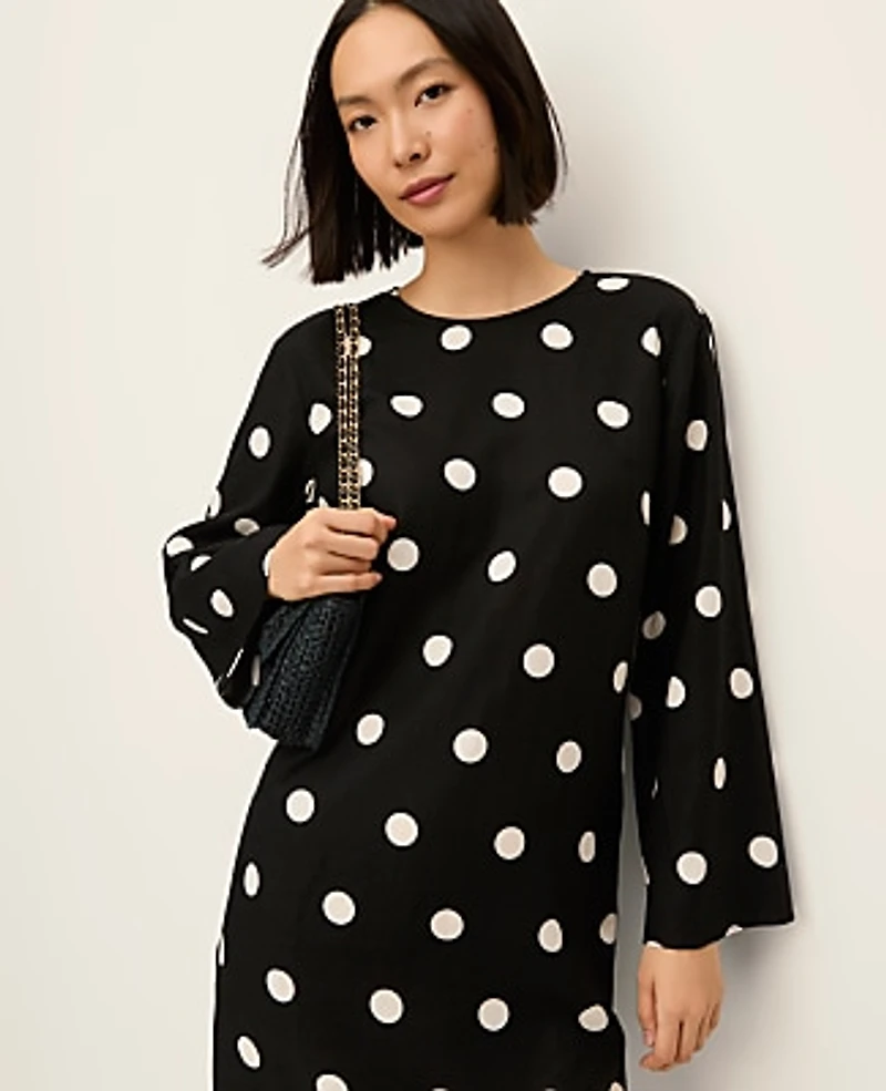 Ann Taylor Dotted Linen Blend Shift Dress Black Women's