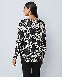 Ann Taylor Floral Mixed Media Top Size XS Black Women's