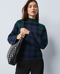 Ann Taylor Plaid Mock Neck Sweater Rainforest Women's