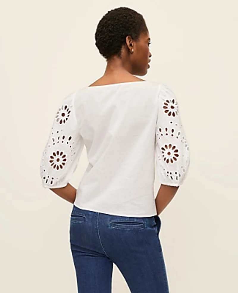 Ann Taylor Embroidered Boatneck Popover Top Women's