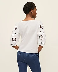 Ann Taylor Embroidered Boatneck Popover Top Women's