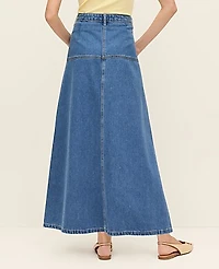 Ann Taylor Weekend Denim Midi Skirt Bright Medium Stone Wash Women's