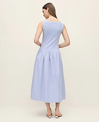 Ann Taylor Mixed Media Boatneck Midi Dress Size Small Blue Hydrangea Women's