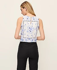 Ann Taylor Floral Cropped Halter Shell Top Blue Hydrangea Women's