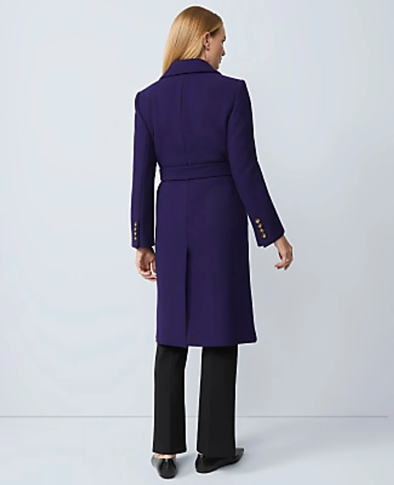Ann Taylor Belted Notch Collar Coat Midnight Mulberry Women's