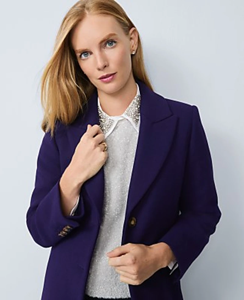 Ann Taylor Belted Notch Collar Coat Midnight Mulberry Women's